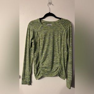 Athleta Top Women's Fastest Track Long Sleeve Ruched Space Dye Green XL